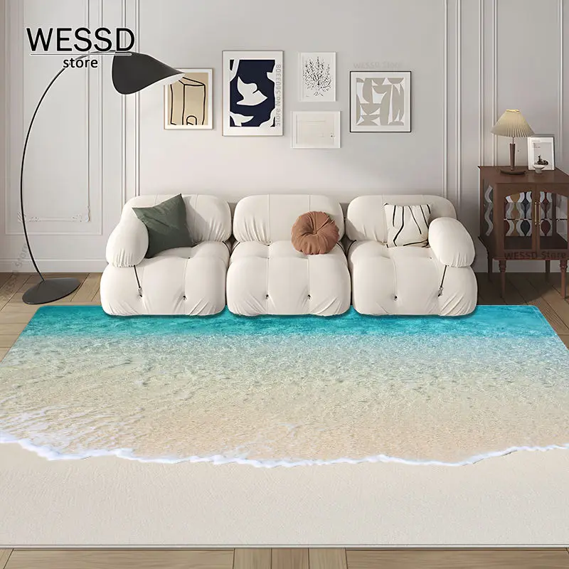 3D White Clouds Beach 065 Round Non Slip Rug Mat