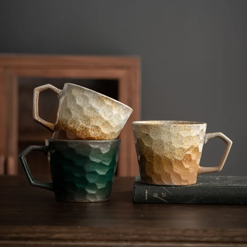 

Vintage Rough Pottery Mug Japanese Style Hand Cut Milk Cup Kiln Art Cup Household Simple Ceramic Hand Brewed Coffee Cups
