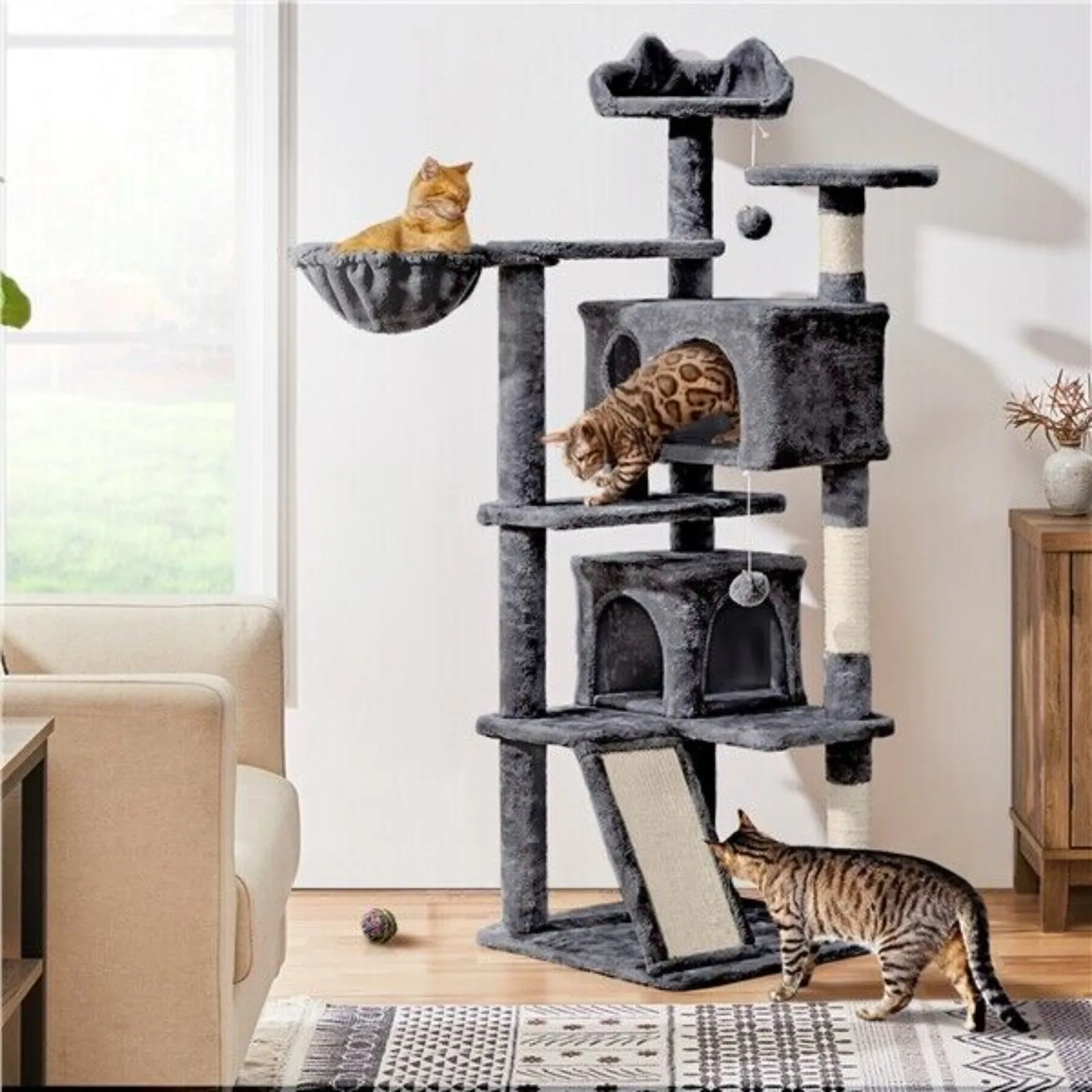 57in Cat Tree Large Condo Pet Play Tower Cat Bed Furniture Scratching Post House United States 1