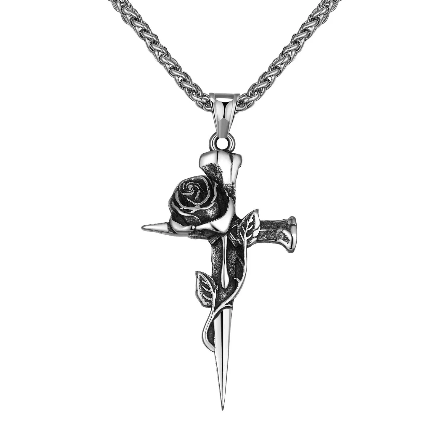

High Quality men's Necklace, Light Luxury Titanium Steel, Non Fading Rose Cross, Retro Hip-hop Jewelry, Party Birthday Gift
