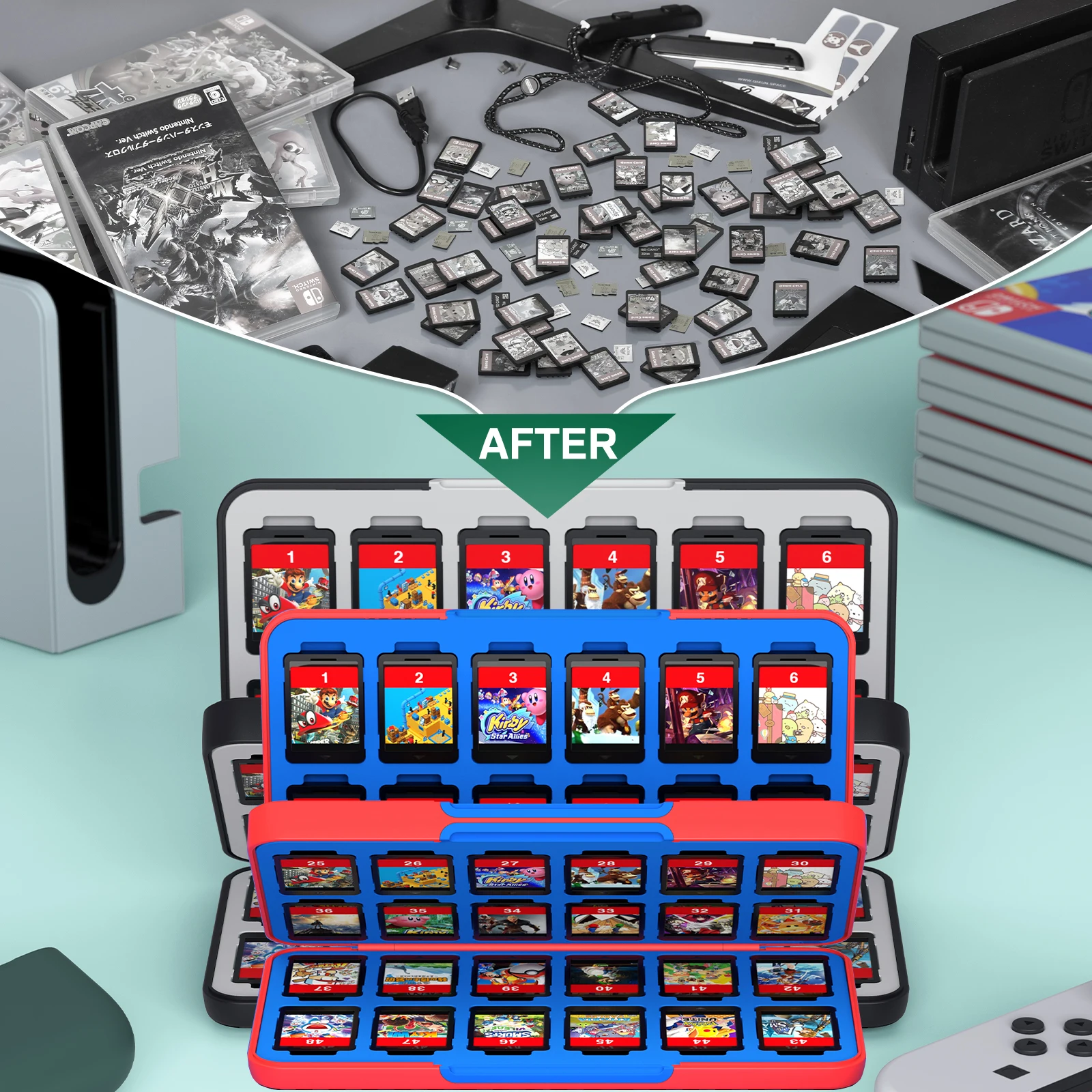 Nintendo Switch用収納ケース,48/24ゲームのカードとアクセサリー用の