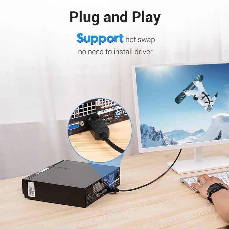 DP DVI Cable Vention DisplayPort to DVI-D 24+1 1080P DP Male DVI Male for Projector Monitor
