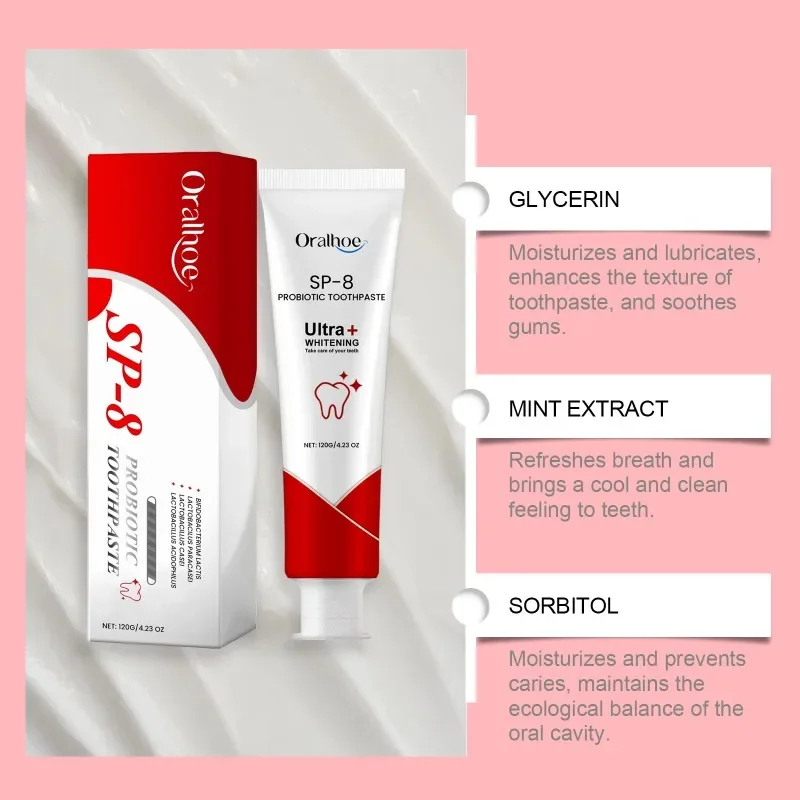 SP-8 Probiotic Toothpaste Deep Probiotic Remove Stain Fresh Breath Triple Whitening Teeth Oral Management Whitening Toothpaste