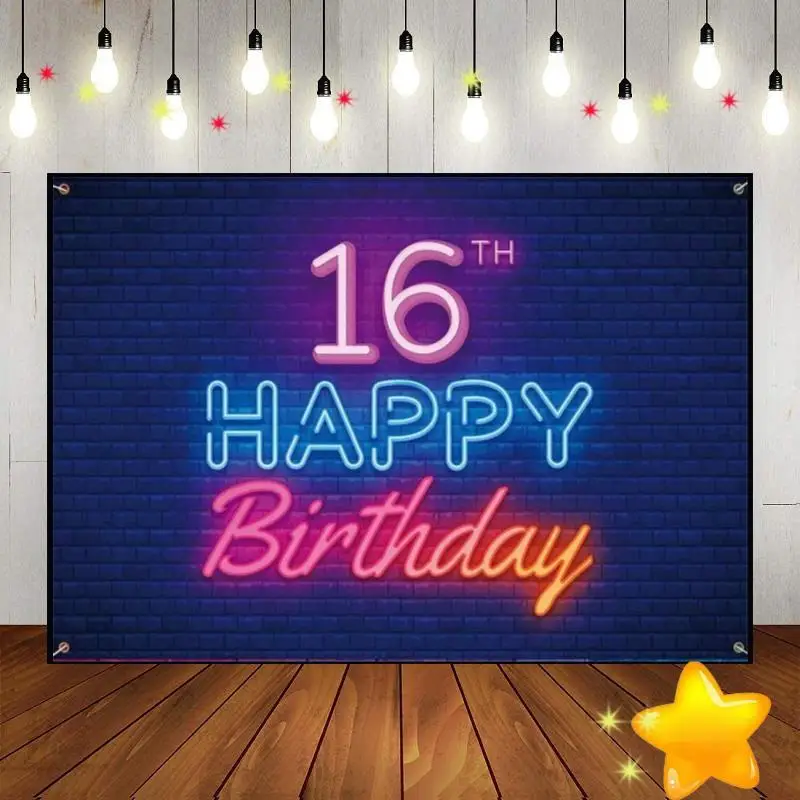 Happy 16Th Birthday Princess Background Gender Reveal Party Red Baby Room Decoration Prince Cake Stand Banner Boy O Girl Game