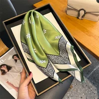 100% Silk Scarf Bandana Women Square Scarves Wrap Kerchief Green Mulberry Silk Spring Fashion Luxury High Quality Headband Hijab - Image 3