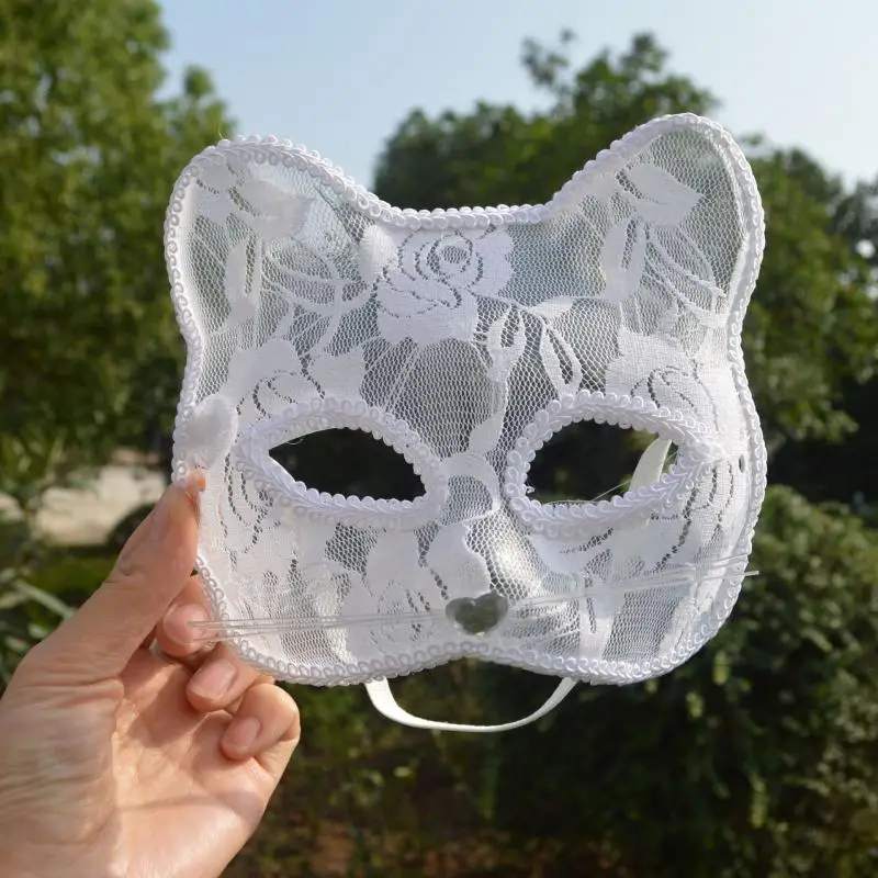 

1Pc Halloween Party Cosplay Photography Props Cat Face Lace Mask Stage Performance Exquisite Decorative Black White Mask