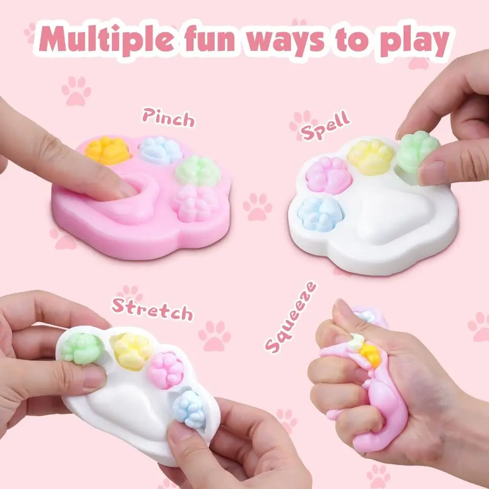 New Kawaii Cat Paw Squeeze Toy Colorful Novelty Relief Stess Toy Detachable Cat Paw Palette Animal Paw Fidget Toy 2