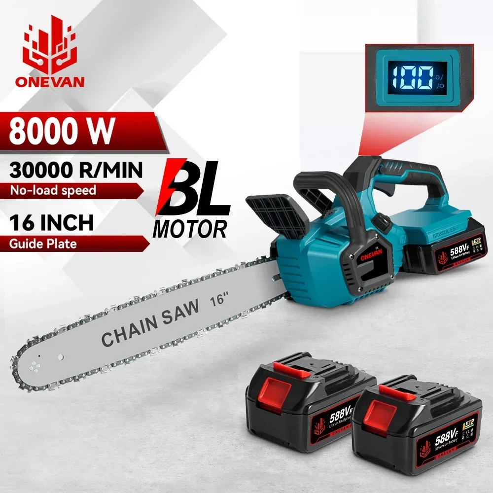 16Inch 8000W Brushless Electric Saw Cordless Chain Saw Wood Cutting For 21V 18V Battery