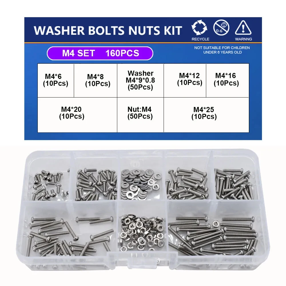 Hex Socket Screw Nut Washer Set Hexagon Metric Thread Machine Allen Bolt Assortment Kit 304 Stainless Steel Screw stainless steel bolt stainless steel nut stainless steel screw