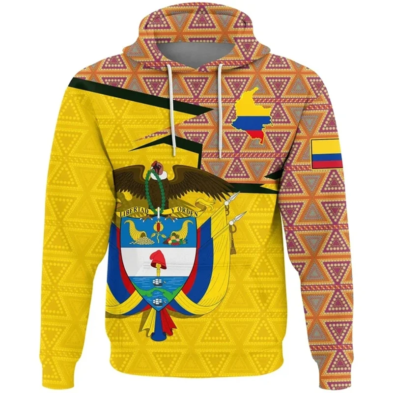 thumbnail image 1 of Sudadera con capucha con estampado 3D de la bandera de Colombia y emblema nacional, sudadera con capucha con estampado de flor de hibisco, ropa para hombre, chándal de manga larga, sudaderas con capuc, 1 of 5