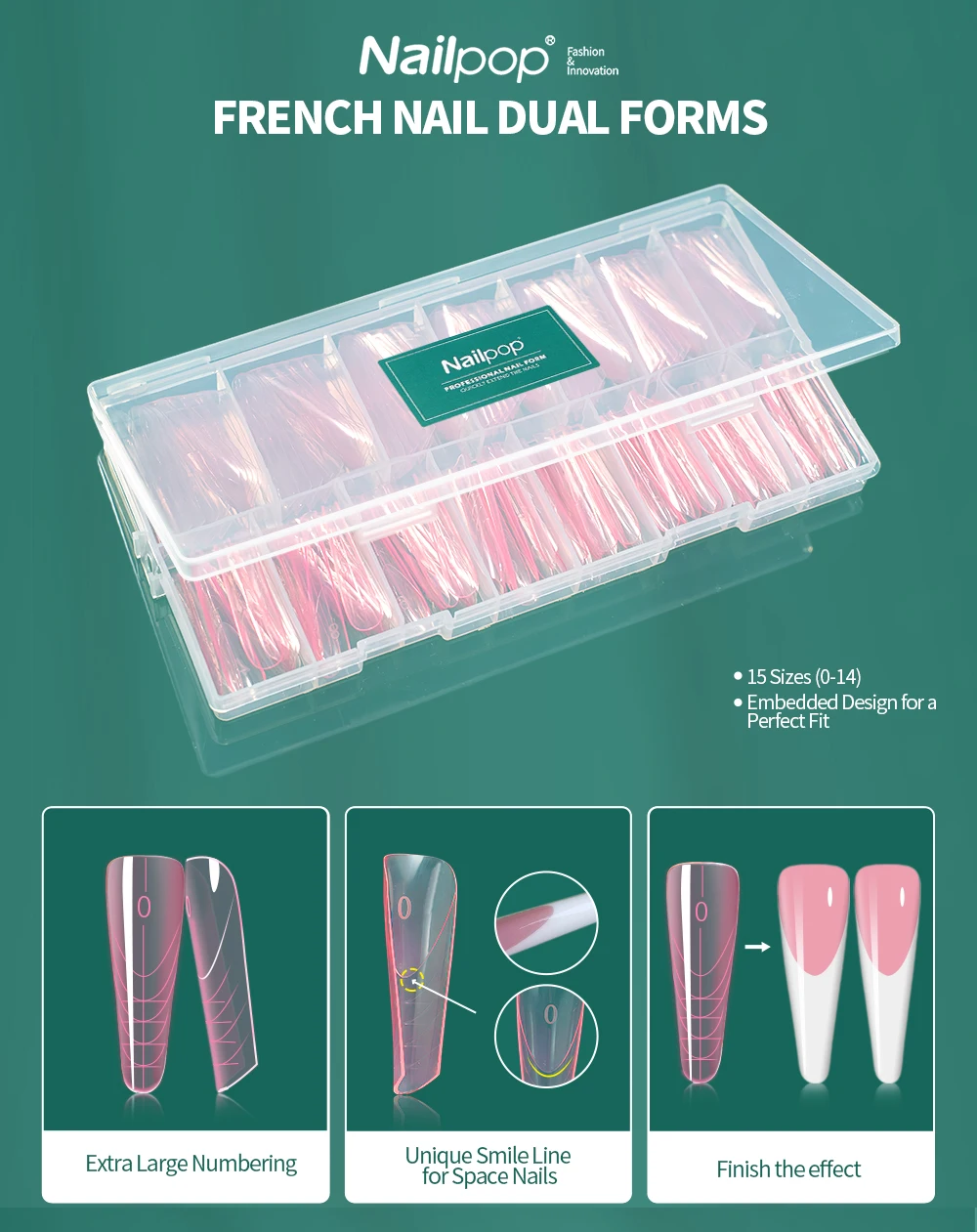 Description Picture 2 of itemNailpop French Nail Dual Forms 150 Pcs for Poly Gel Nail Extensions 15 Sizes Large Number Markings Perfect for French Manicure