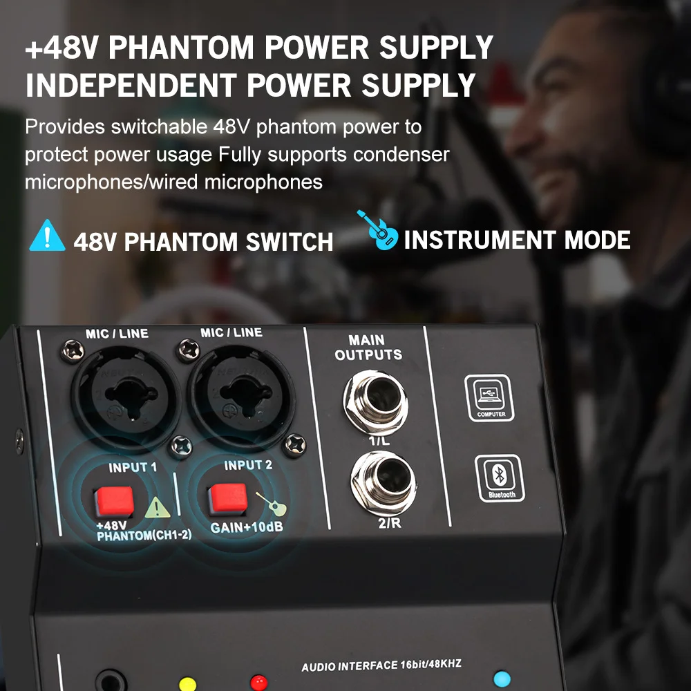 TEYUN Q12 Q12M 2 Channel Professional audio interface mixer sound card console mini USB MIXER for Guitar Recording Studio sing