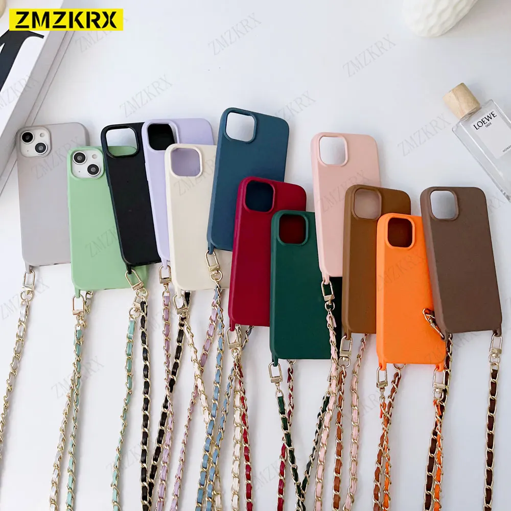 Elegant Liquid Silicone Crossbody Lanyard Case with Leather Chain Cord