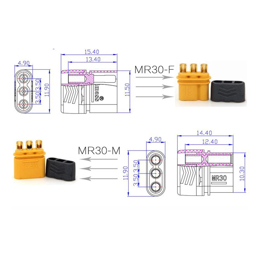 1/2 pair AMASS MR30 Male Female Connector Plug with Sheath Banana Plug for RC Lipo Battery RC Multicopter Airplane 6