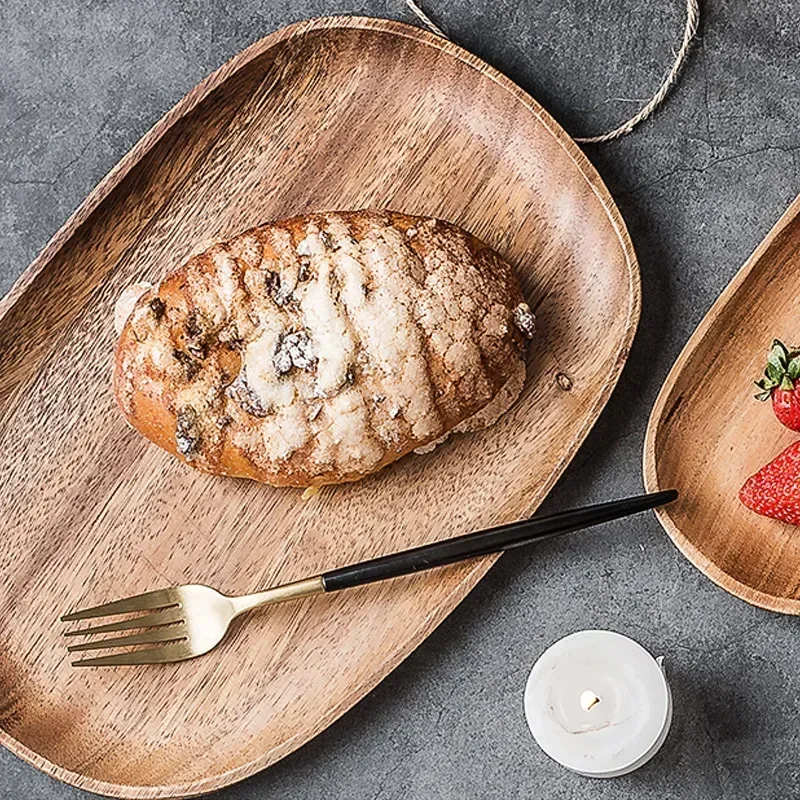 Whole Wood Lovesickness Wood Irregular Oval Solid Pan Plate Fruit Dishes Saucer Tea Tray Dessert Dinner Plate Tableware Set