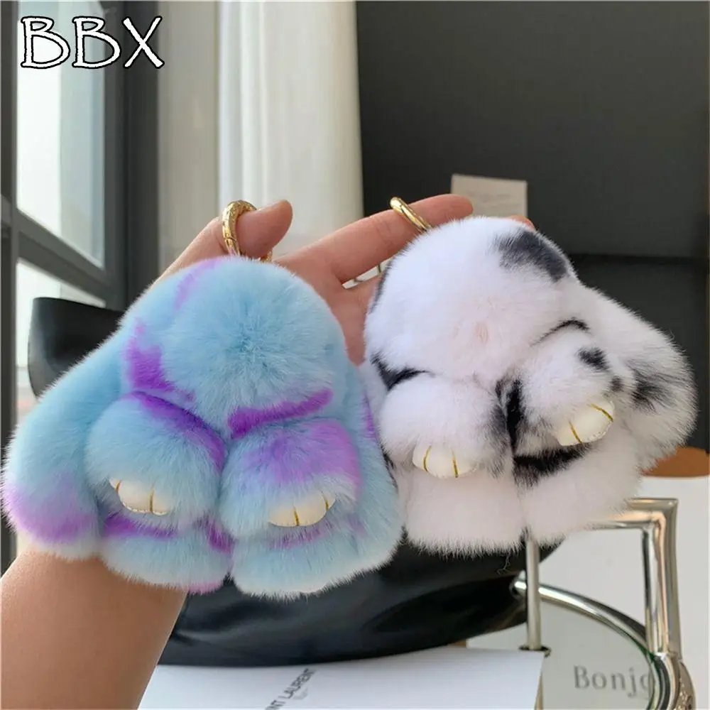 Plush Rabbit Keychain Rex Rabbit Fur Keychain Women's Bag Charm Schoolbag Pendant Car Keychain Jewelry Children's Gift