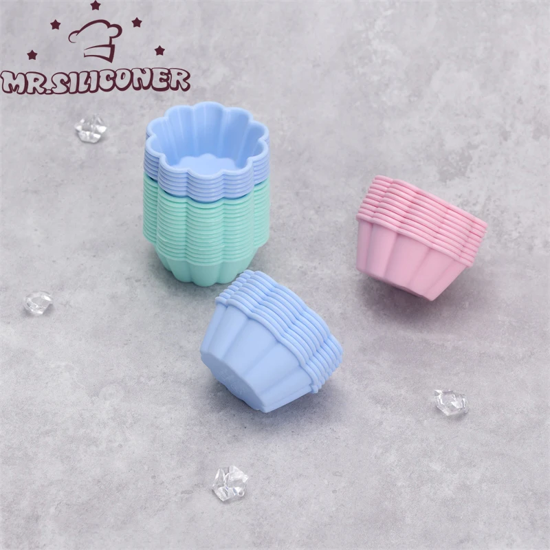 12 Pezzi A Forma Di Petalo Muffin Cup Round 5Cm Silicone Muffin Cake Baking Stampi Cupcake Pan Accessori Da Forno Crostata Cup Cake Mold
