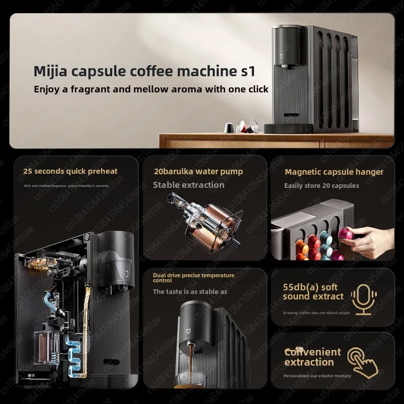 Espresso coffee maker capsule coffee maker Xiaomi Mijia Capsule Coffee Machine S1 Home One-key Portable Extraction Dual Drive Precision Temperature Control Coffee Machine