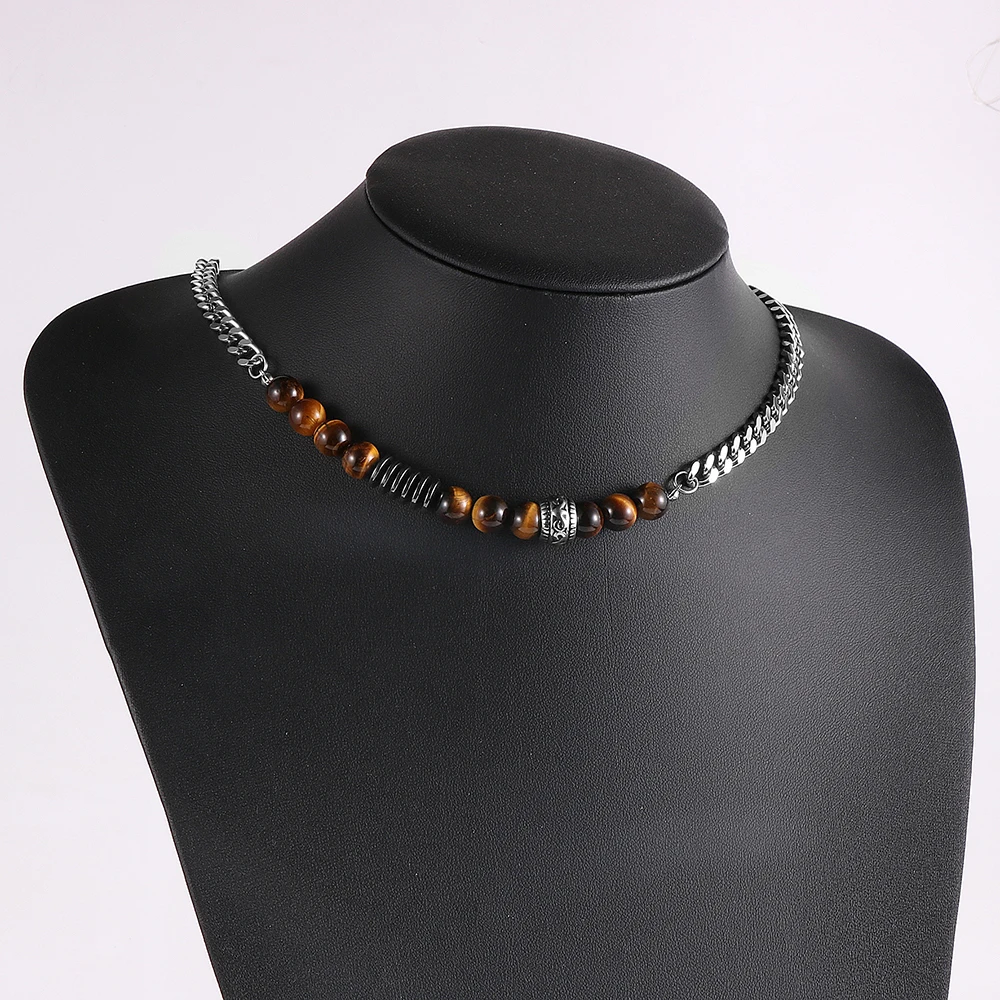 Nabest 11 Style Various Materials Natural Stone Stainles Steel Necklacess 8mm Bead Punk Fashion Jewelry for Men Women