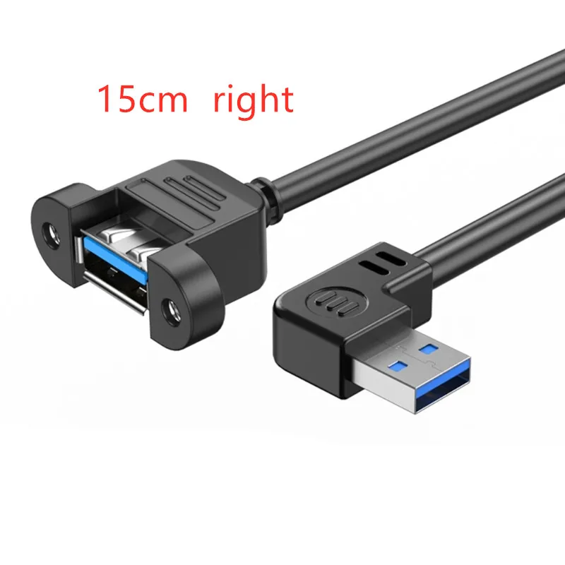 USB 3.0 Right-Angle Extension Cable with Panel Mount and Secure Lock Connector