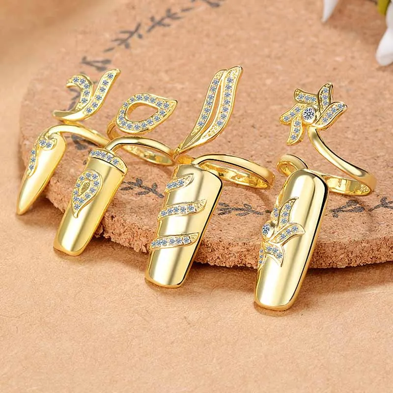 Bagues à ongles en biscuits brillants pour femmes, bague de manucure fleur, bague de doigt punk, housse de protection du bout des doigts, bijoux de fête