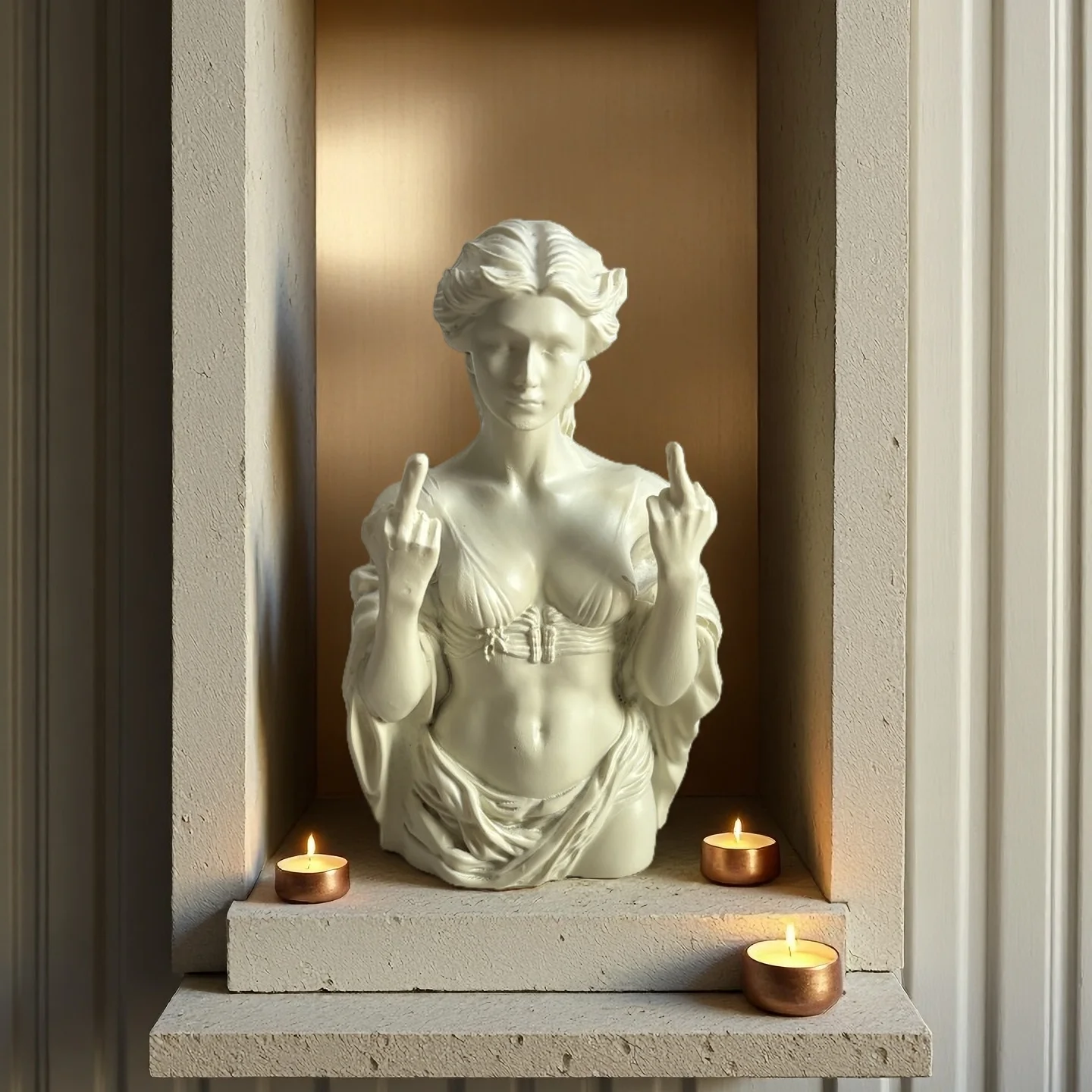 Viennese Goddess Statue With Middle Finger – Resin Venus Bust, Funny Decor For Shelf Or Desk-721075