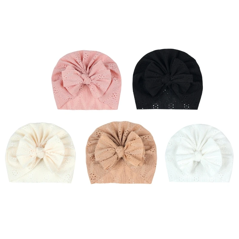 127D Newborns Baby Turban Hat Elastic Headwrap Fashionable Hospital Caps Bowknot Decors Bonnet for Family Gathering