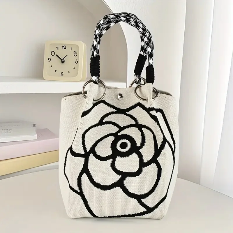 Portable Handbag Large Capaci Knitted Tote Bag for Work Commuting Outings Miscellaneous Items Korean Japanese Sle Handbag