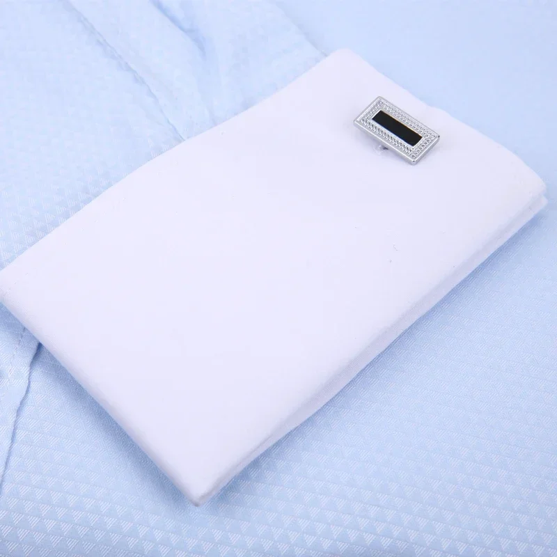 Large size Men French Cufflinks Shirts White Collar Design Solid Color Jacquard Fabric Male Gentleman Dress Long Sleeves Shirt