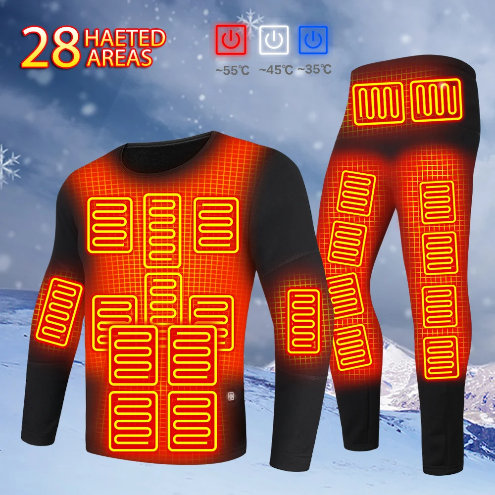 

Winter Thermal Jacket Heated Men Warm Heated Underwear Thermal Men's Ski Suit USB Electric Heating Clothing Fleece Long Johns