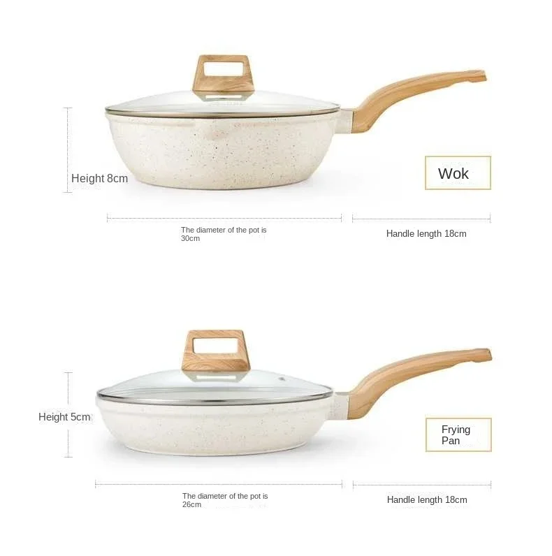 4PCS Household Wheat Rice Stone Pot Set Non Stick 26cm Pan Fry Pan 18cm Milk Pot 24cm Soup Pot 30cm Frying Pan 4
