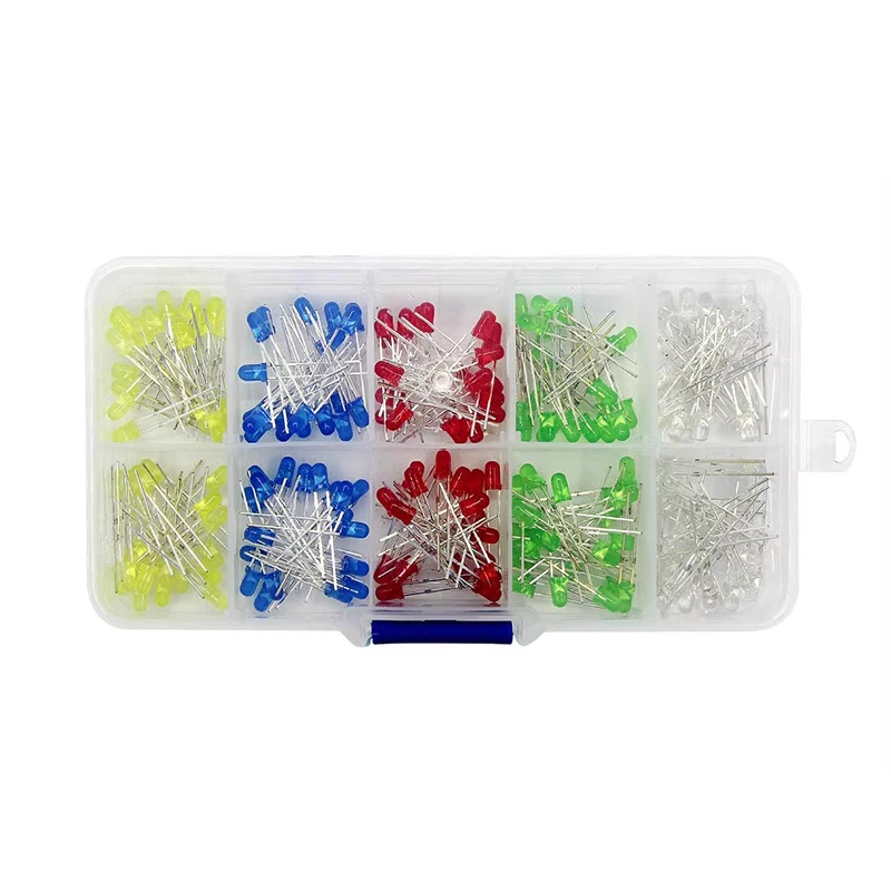 박스 혼합 색상 LED 키트, 레드, 그린, 옐로우, 블루, 화이트, 발광 다이오드 모음, 3mm, 5mm, 200 PCs/로트, 각 20PCs, 신제품