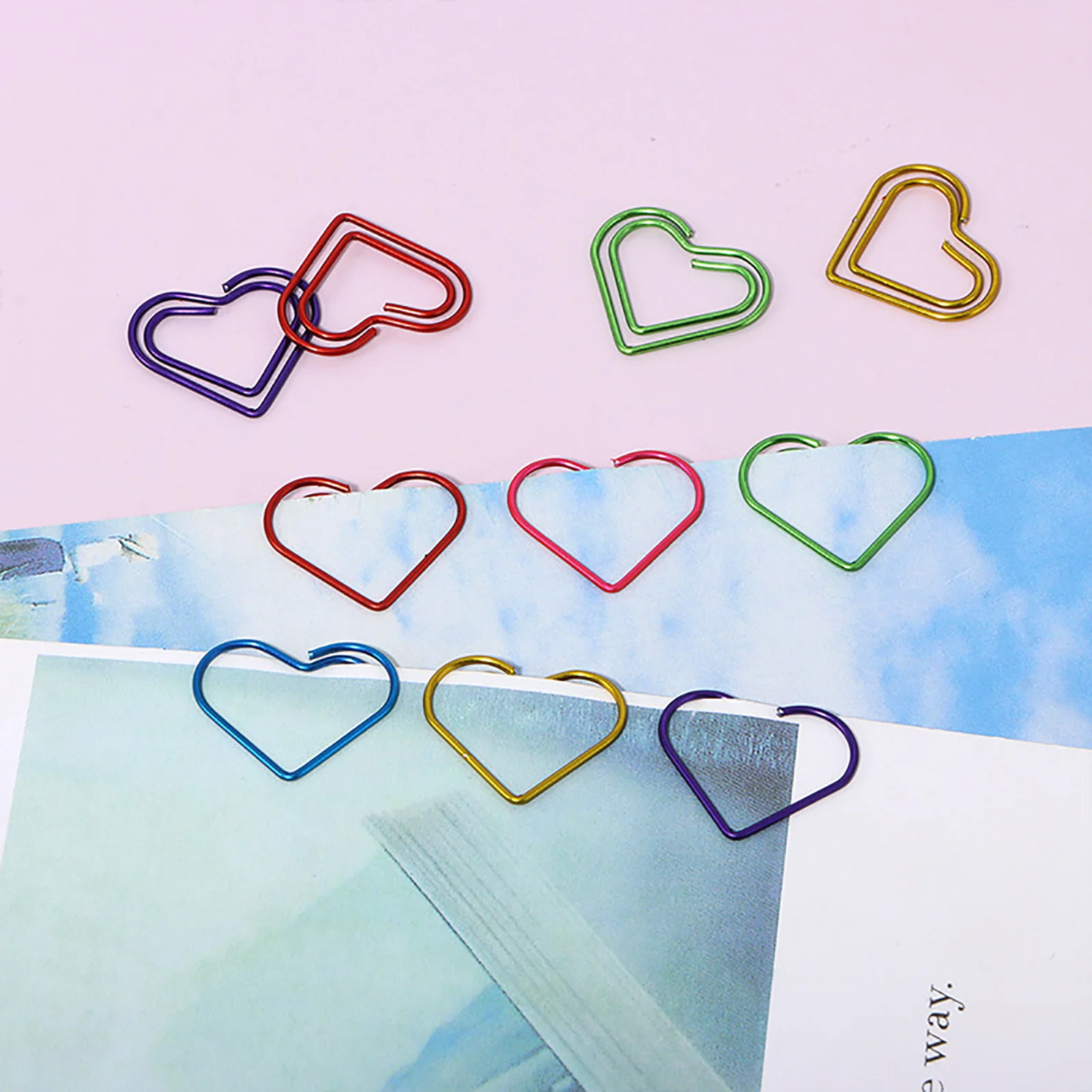 50pcs Heart Shape Paper Clips Multicolor Metal Clip Heart Bookmark Binder  Clip Marking Clips Patchwork Office Shool Stationery