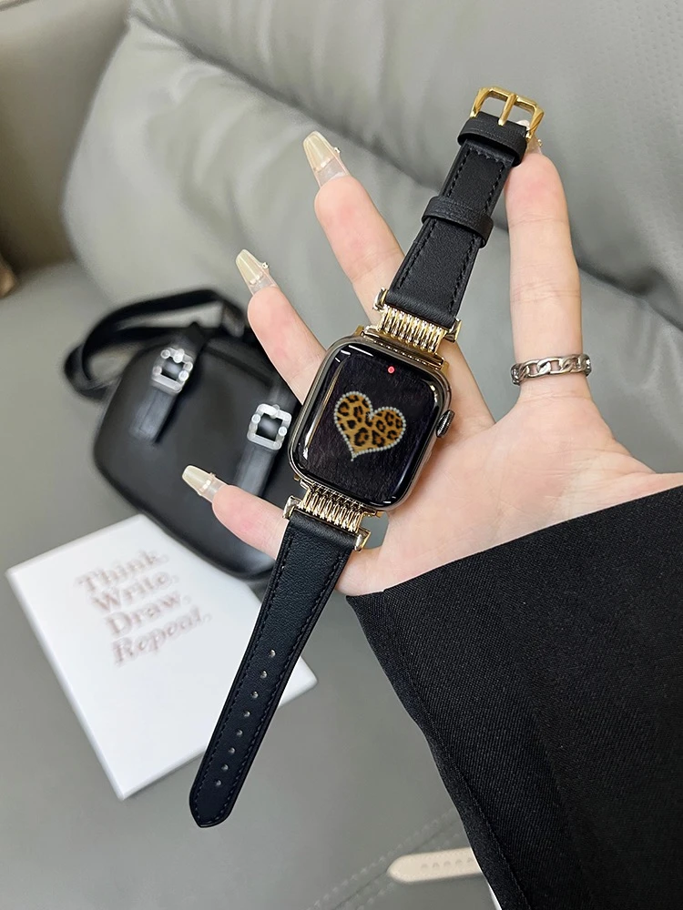

Unique Metal Leather Design Wristband For Apple Watch Band 8 Ultra 7 SE 6 5 4 3 Lady Strap For iwatch 41mm 49mm 45 38 42 44 40mm