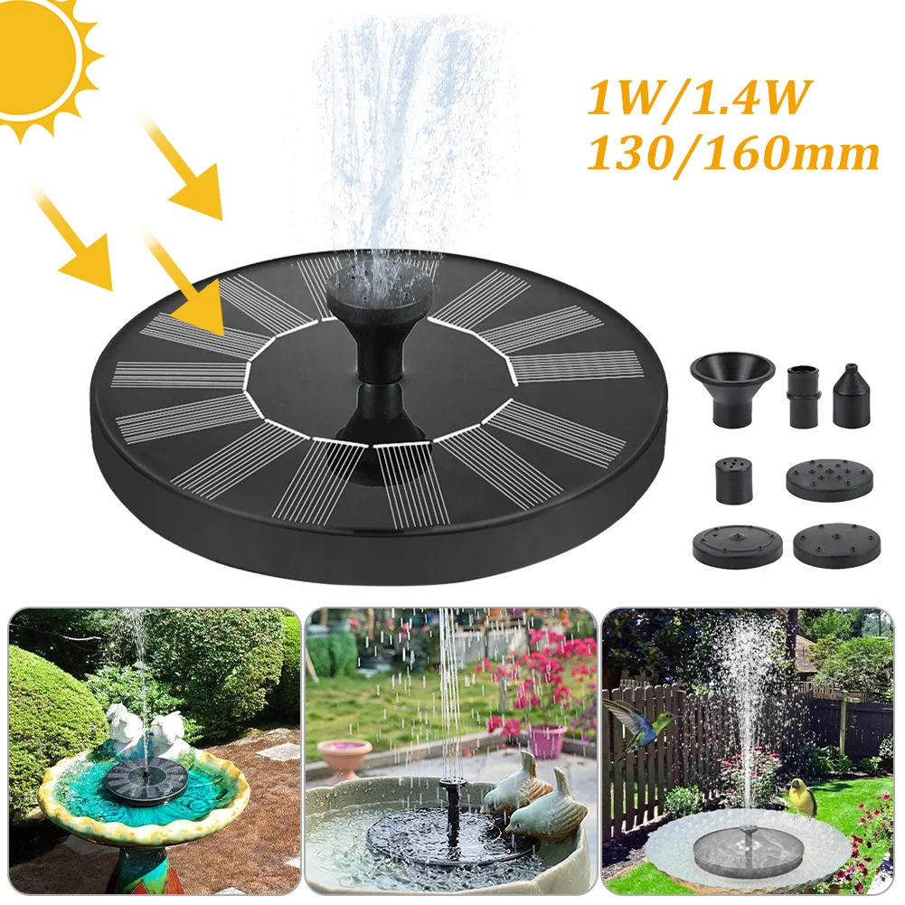 

1/1.4W Solar Fountain Pump with 6 Types Nozzles Solar Bird Bath Fountain Water Pump Floating Fountains for Ponds