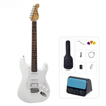 39-Inch Full Size Electric Guitar Kit Solid Body Matte White Beginner Starter Amplifier Bag Strap Strings Made Maple