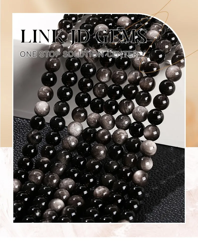 7A Quality Natural Stone Silver Irisation Obsidian Bead Round Loose Spacer For Jewelry Making Diy Necklace Bracelet Accessory