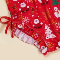 Kids Girls Long Sleeve Athletic Swimsuit Beach Sports Bathing Suit Zipper Beachwear Christmas Santa Pattern Stylish Swimwear 6