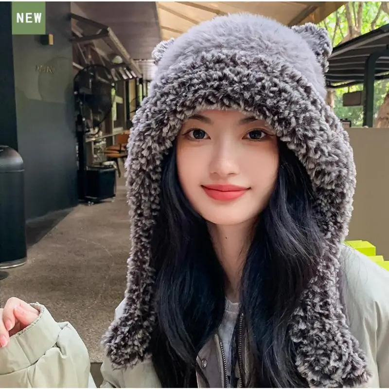 

Зимние шапки для женщин и девочек, милая бархатная вязаная простая теплая ветрозащитная шапка с ушками медведя, женская шапка, шапка, облегающие шапки, Новинка