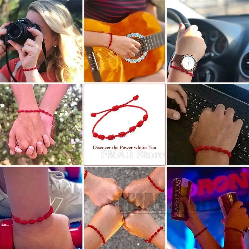 Bracelet jewelry Handmade 7 Knots Red String Bracelet For Protection Lucky Amulet And Friendship Braid Rope Wristband 4pcs/set