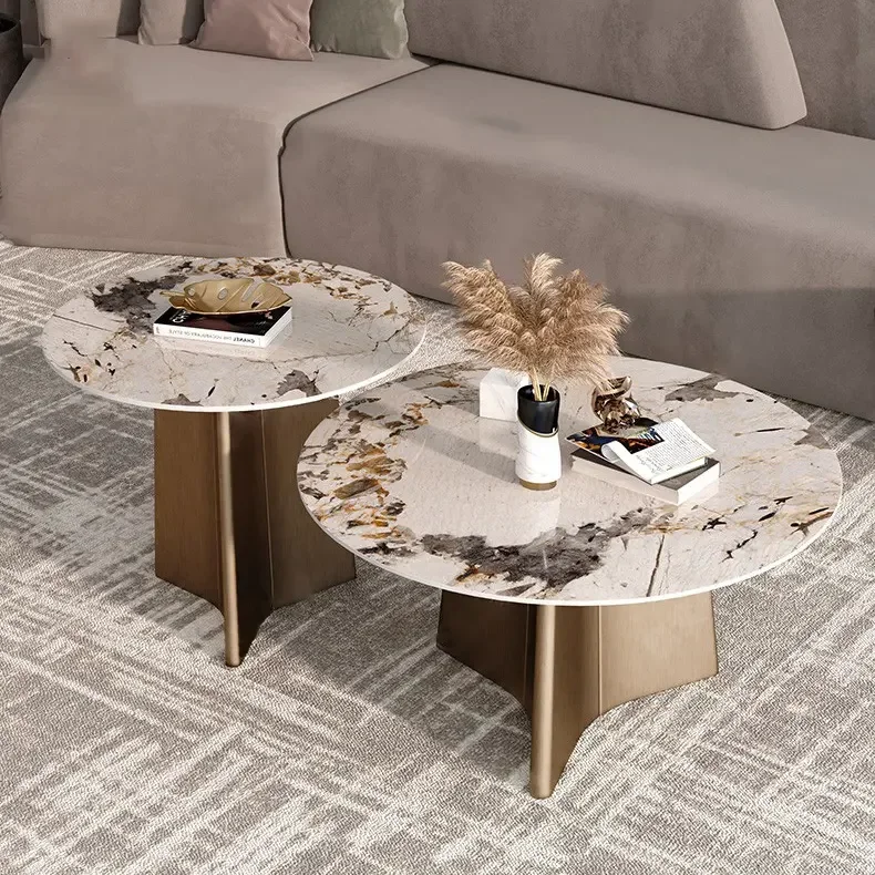 Modern Nordic Style Sofa Center Table Sintered Stone Top Light Luxury Round Coffee Table Sets for Living Room