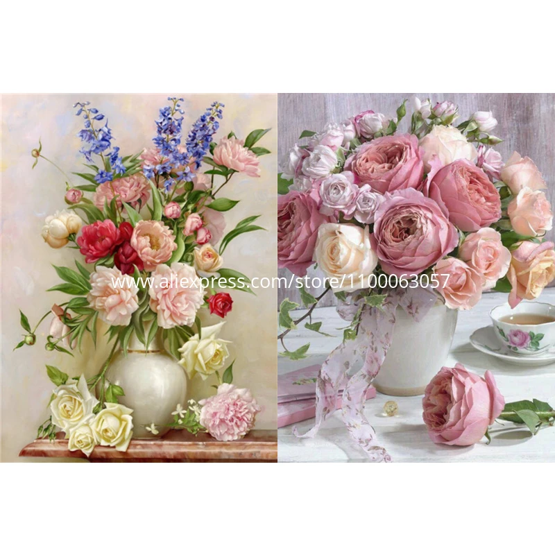 

ROAMILY,Diamond Painting Flowers,Nice,5D Full Square Diamond Embroidery,Floral Rose,Full Mosaic,New Style On Canvas