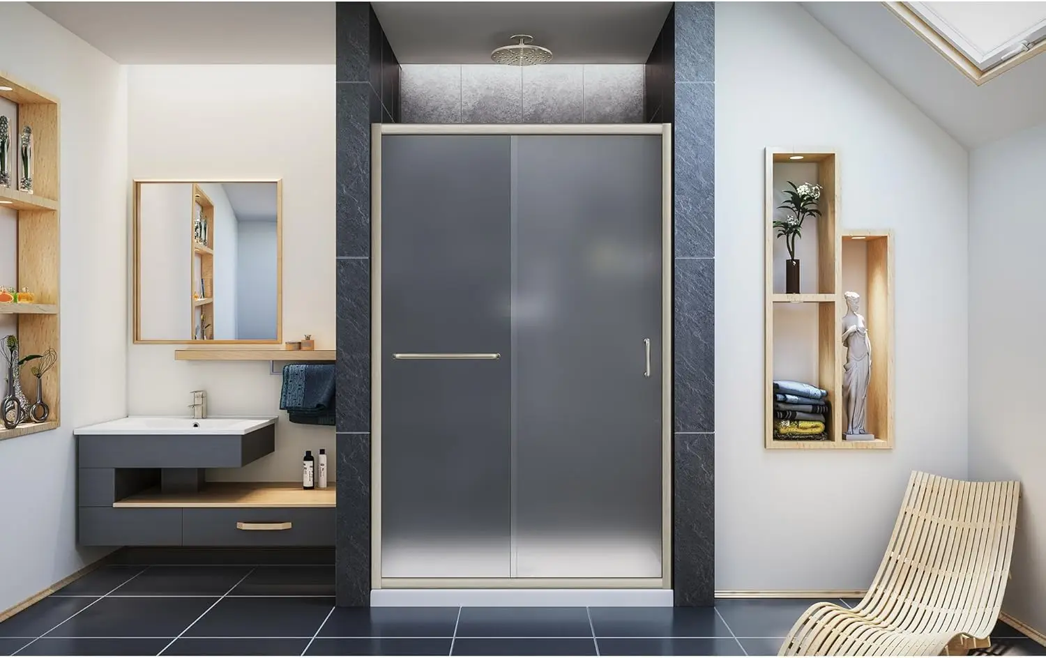 Infinity-Z 44-48 In. W X 72 In. H Semi-Frameless Sliding Shower Door, Frosted Glass In Brushed Nickel 3