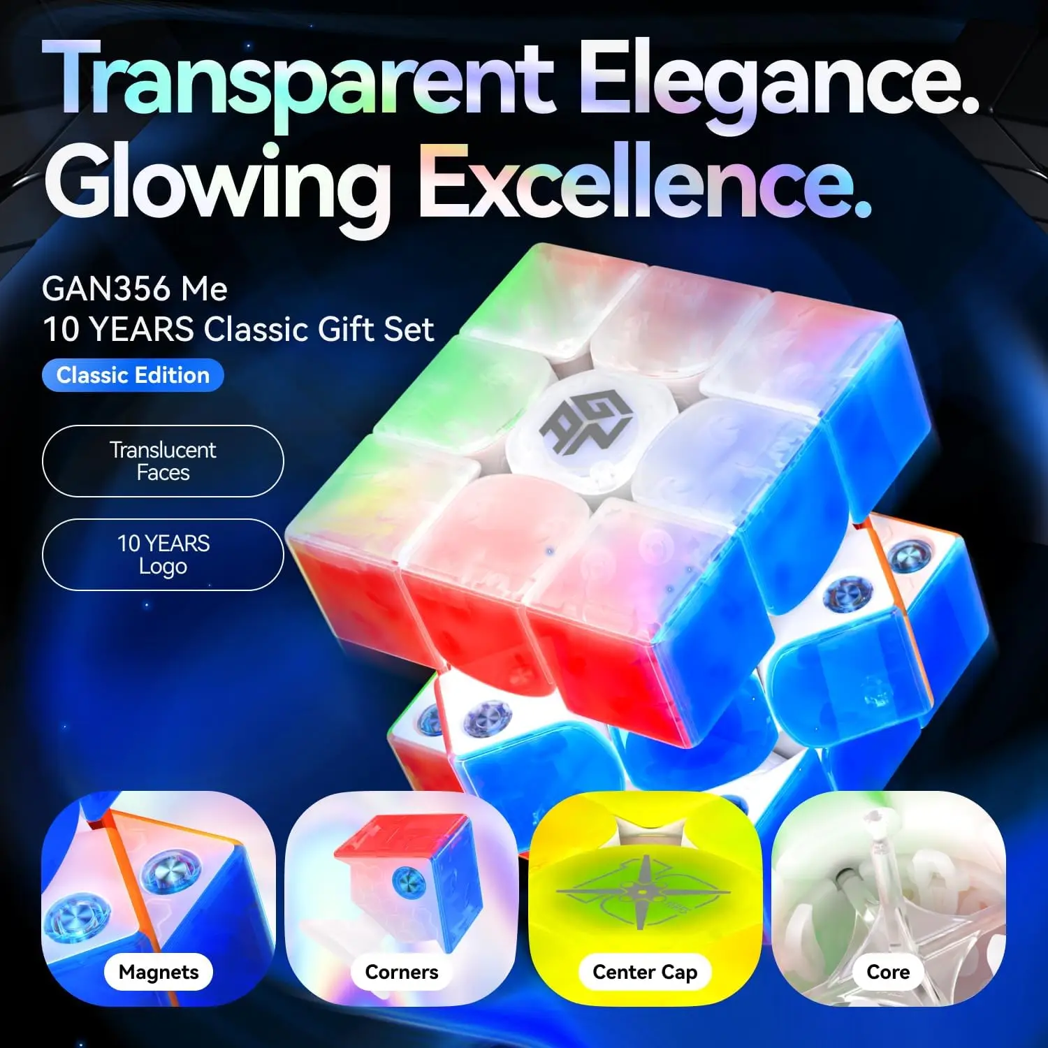 [CubeFun]GAN 356ME UV 10th Anniversary Limited Magnetic Magic Speed Cube Stickerless Professional Toys 4
