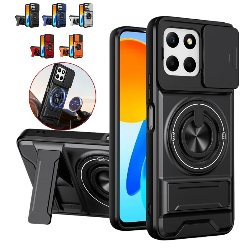Armor Stand Holder with Slide Lens and Magnetic Ring Cover - Durable Protective Case