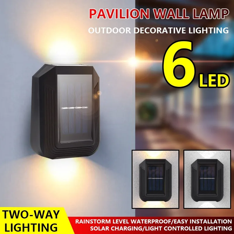 

4Pcs New 6LED Solar Wall Lights Outdoors Garden Courtyard Induction Villa Wall Lamps Balcony Landscape Decor Fence Wall Lighting