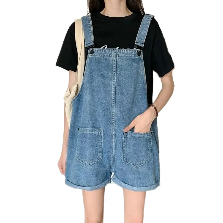 Half Denim Overall Shorts Women 2023 Summer New Korean Style Large Size Straps Loose Thin Wide-Leg Jumpsuit Rompers Fashion