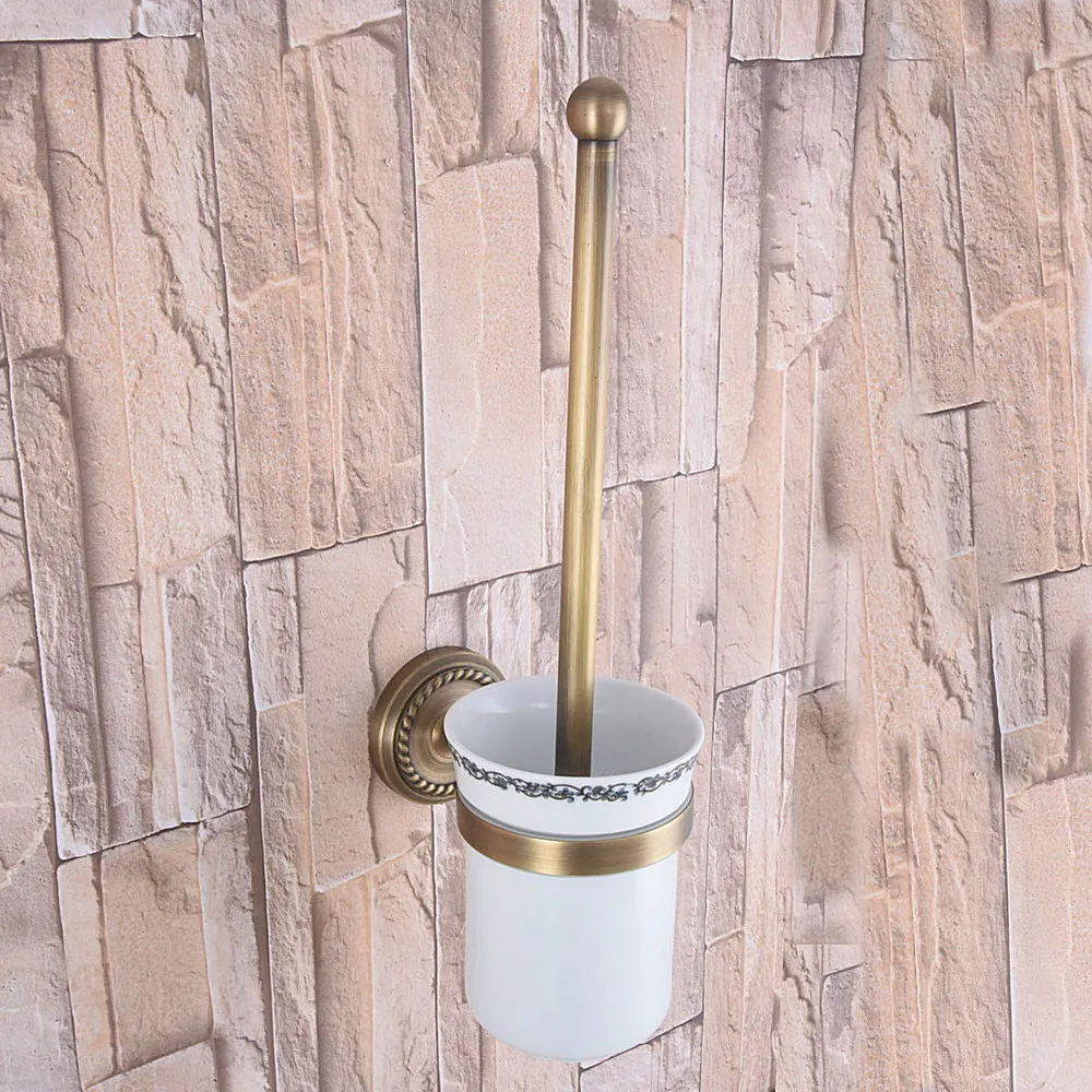 

Toilet Brush Holders Antique Brass Toilet Brush Holder With Ceramic Cup Household Products Bathroom Decoration zba268
