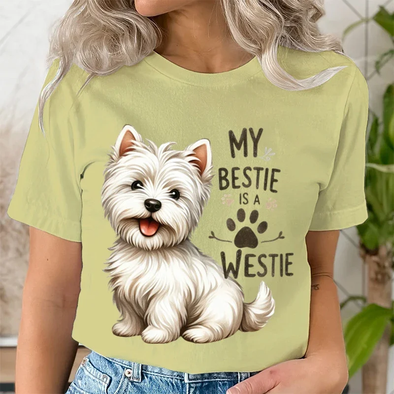 My Bestie Is A Westie Cute Dog Breeds Quotes T-shirt Women Funny