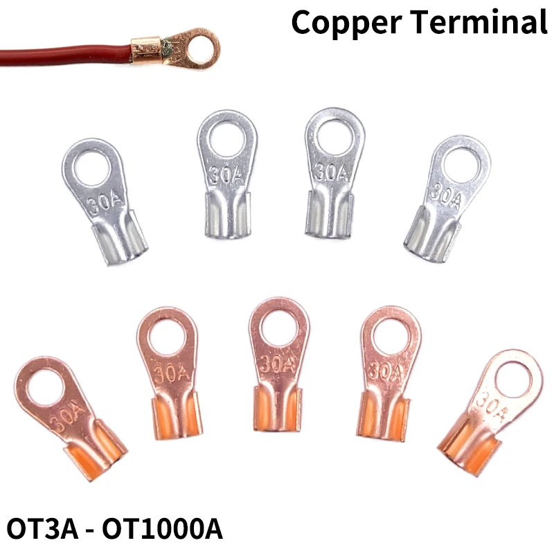 Copper Wire Terminal OT Type 3A 5A 10A 20A 30A 40A 50A 60A 80A 200A Bare Nose Lugs Crimp Open Mouth Naked Cable Connector Splice wire connectors terminal connector electrical connectors plug copper wire lugs soldering terminal